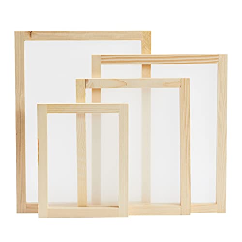 Bright Creations 6-Piece Set Wood Silk Screen Frame for Beginners and Kids Starter Kit, 110 White Mesh, 6x8, 8x10, 10x12, 10x14 Frames (4 Sizes) Bright Creations