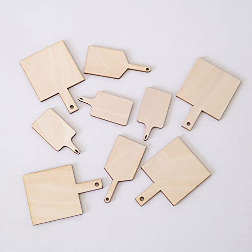 30 Pcs Mini Wooden Cutting Board with Handle,Unfinished Wood Blank Cutting Board, Paddle Chopping Board Small Kitchen Serving Board for Kitchen DIY Khakho