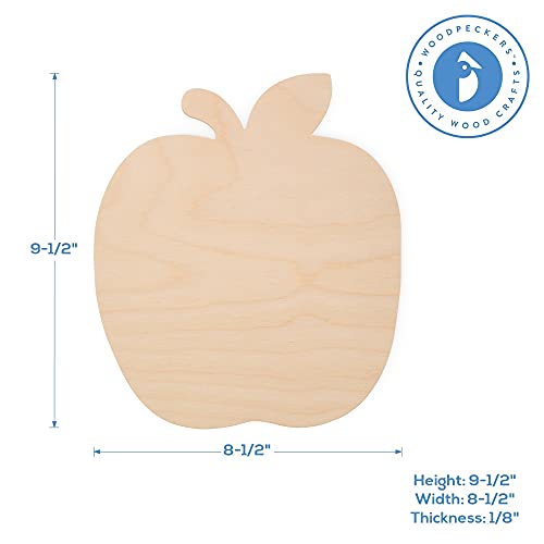 Large Wooden Apple Cutouts 8.5 x 9.5 Inch, Pack of 3 Unfinished Wooden Apple Cutout Shapes by Woodpeckers Woodpeckers