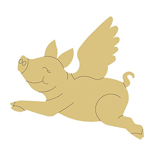 Flying Pig Design by Lines Cutout Unfinished Wood Animal Kids Room Coloring Book Door Hanger MDF Shape Canvas Style 1 Art 1 (6") Diverse Woodworking
