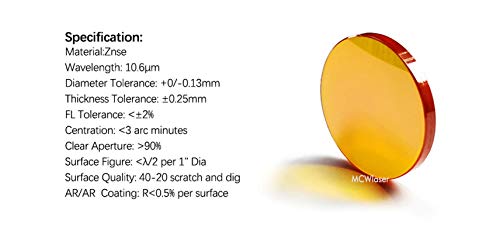 CNCOLETECH 19mm Znse Focus Lens for 10.6um Co2 Laser Engraving Cutting Engraver 40W-150W (Dia:19mm, FL:2" / 50.8mm) CNCOLETECH