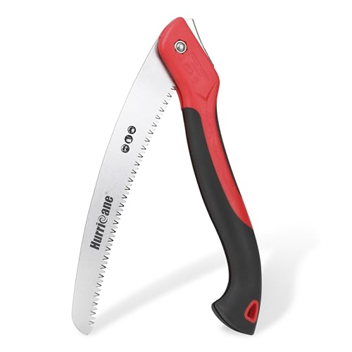 HURRICANE Pruning Saw, 10 Inch, Folding Hand Saw with SK5 Curved Blade, Triple-cut Razor Teeth, Heavy Duty Hand Saw for Tree Wood Cutting, Camping HURRICANE