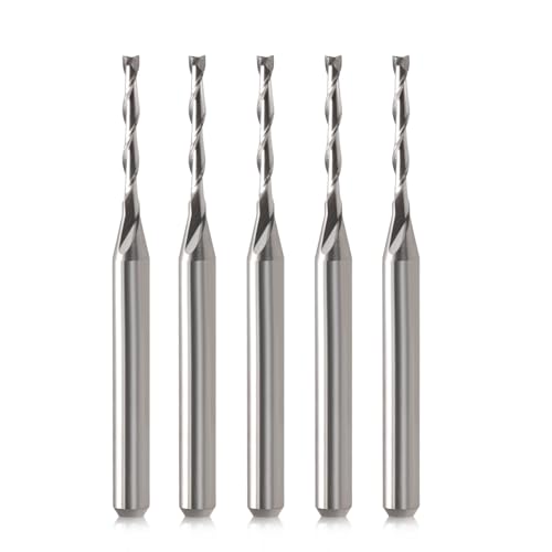 CNC Router Bits 1/8" Shank CNC Bit End Mill 1/16" Cutting Dia Flat Nose Carbide Endmill Two Flute Spiral Upcut Milling Cutter Tool Set for Wood PVC HOZLY