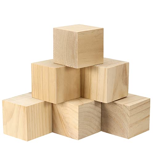 SEHOI 8 Pack 3 Inch Wooden Cubes, Unfinished Natural Wood Blocks, Blank Wood Square Blocks Wood Cubes for Crafts and DIY Décor SEHOI