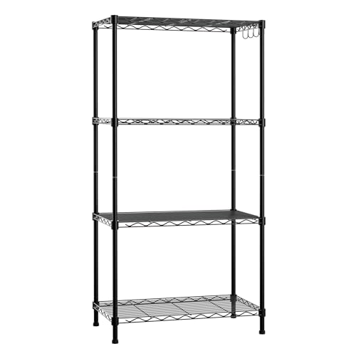 WORKPRO Storage Shelves, 4 Tier Metal Shelving Unit, Garage Wire Rack, Standing Adjustable Shelves with Hooks for Pantry Closet Kitchen Basement 24" WORKPRO