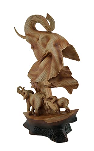 Zeckos Carved Wood Look Elephant Family Bust Tabletop Statue Zeckos