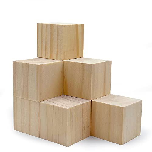 Wood Blocks for Crafts, Unfinished Wood Cubes, 2 Inch Natural Wooden Blocks, Pack of 8 Wood Square Blocks, Wooden Cubes for Arts and Crafts and DIY SIWUCHYE