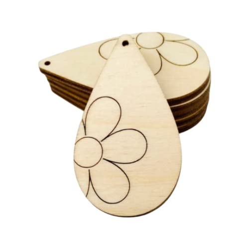 ALL SIZES BULK (12pc to 100pc) Unfinished Wood Cutout Flower Daisy Lines Sectioned Teardrop Tear Drop Earring Jewelry Blanks Crafts Made in Texas Texan Wood Crafts