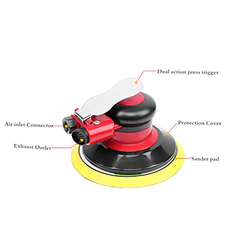 Professional Air Random Orbital Palm Sander, Heavy Duty Dual Action Pneumatic Sander with 1pc Backing Plate (6 inch) Asabocai