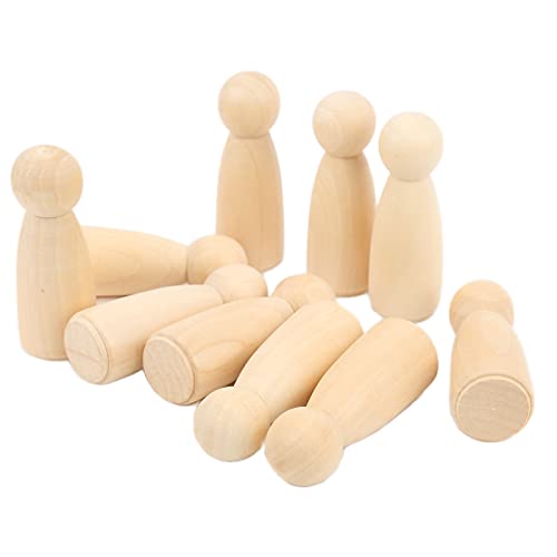 10Pcs Wooden Peg Dolls 75mm / 3.0in Unfinished Doll People Burr‑Free Develop Hands‑On Skills Wooden Decorative Figures for Kids Art and Creative DIY Pssopp