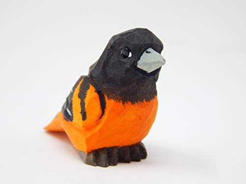 Selsela Oriole Bird Figurine Decoration Baltimore Orchard Wooden Art Statue Carved Small Animal Black Orange Selsela