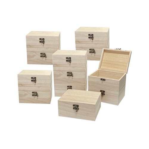 Cregugua 12-Pack Unfinished Wooden Box with Lid Rectangle Crafts Wood Box for Homemade DIY (5 x 6.7 x 3.1 In) Cregugua