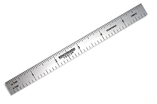 Benchmark Tools 106612 6” Flexible Woodworking Ruler Satin Chrome Finish 1/8th and 1/16th Grads Hardened Stainless Steel Benchmark Tools
