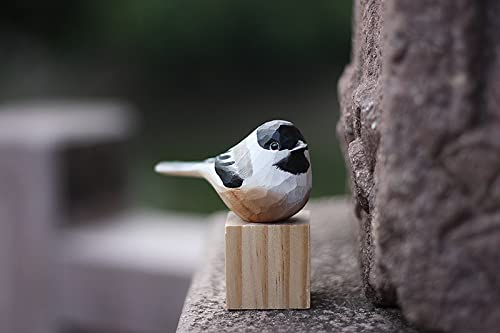 Hand Carved Wooden Black-Capped Chickadee Bird Figurine Wood Bird Statue for Home Decor WoodArtSupply