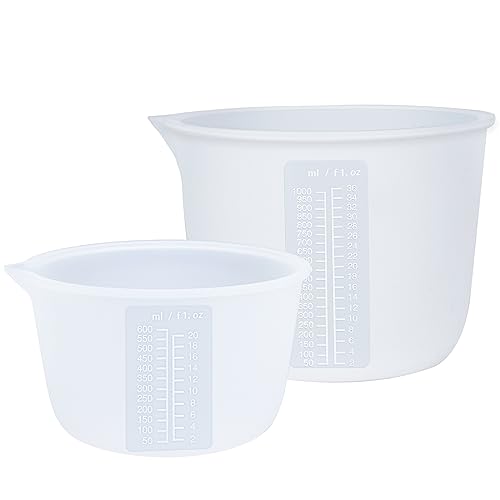 Silicone Measuring Bowl-Epoxy Resin, Fluid Art, Butter, Chocolate-Squeeze Pour Mixing-BPA Free-Large Set of 2 1000ml/36oz(4 Cups) 600ml/20oz(1 Pint) FUNSHOWCASE