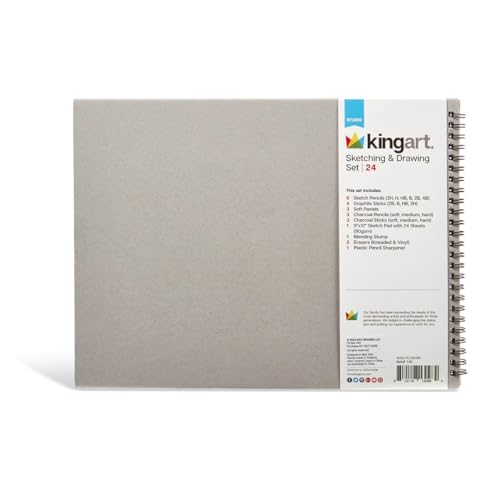 KINGART Studio Sketching & Drawing Set, Sketchbook & Pencil Set, Set of 24 KINGART