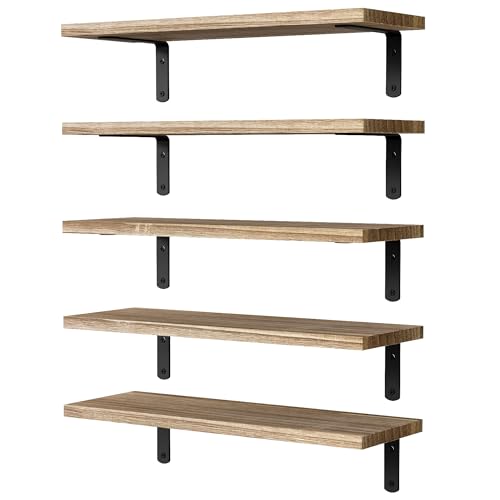 DOLLFIO Floating Shelves, 5 Sets Wall Shelves, Wood Floating Shelves for Bedroom Wall Décor, Wall Mounted Floating Bathroom Shelf for Storage, DOLLFIO