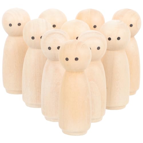 Tofficu 10pcs Wooden Peg Dolls Unfinished Wooden People Unpainted Puppet Blank Natural Wood Doll Marionette Bodies Miniature Family Figures for DIY Tofficu