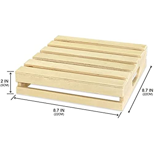 2 Pack Wooden Crafts Pallet Crates with Handle, Blank Wood Trays Square Storage for DIY Crafting Decorations (Outer 8.7 x 8.7 x 2 in, Interior 8 x 8 Generic