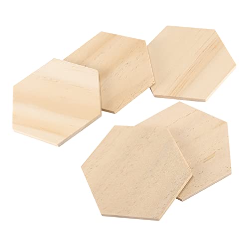 MAGICLULU 25pcs 9CM Unfinished Wood Hexagon Pieces Unfinished Wood Cutout Hexagon Shape Hexagon Blank Unfinished Wood Slices for Craft DIY Projects MAGICLULU
