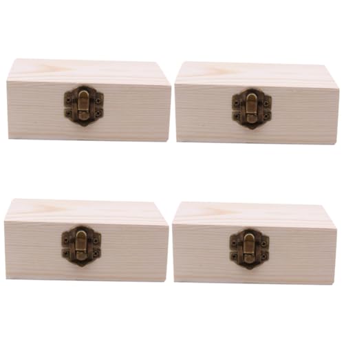 ARTIBETTER 4pcs Box wooden box craft storage unfinished wood crates book shelf decor retro jewelry case desk topper jewelry organizer tray tabletop ARTIBETTER