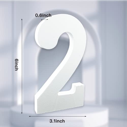 AOCEAN 6 Inch White Wood Numbers, Unfinished Wood Numbers for Wall Decor Decorative Standing Numbers Slices Sign Board Decoration for Craft Home AOCEAN