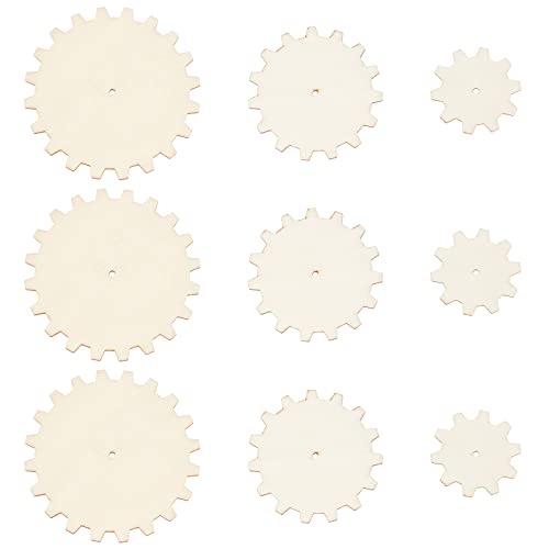 OLYCRAFT 9pcs Unfinished Wooden Gears Undyed Wood Pendants Gear Slices Charms Steampunk Wood Gear Pieces Embellishments Unfinished Wooden Gear Pieces OLYCRAFT