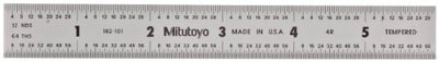 Mitutoyo 182-101, Steel Rule, 6" (4R), (1/8, 1/16, 1/32, 1/64"), 3/64" Thick X 3/4" Wide, Satin Chrome Finish Tempered Stainless Steel
