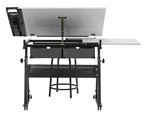 SD STUDIO DESIGNS Core 2 Pc Craft Center-35.5" W Angle Adjustable Cloth Drawers, Side Shelf and Stool Drafting Table, Gunmetal Gray/White SD STUDIO DESIGNS