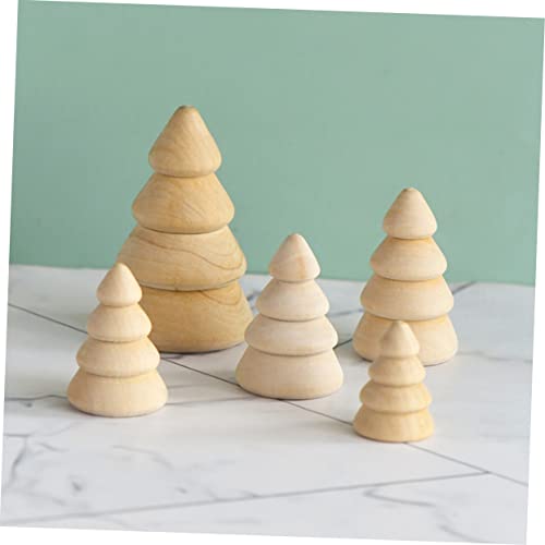 Tofficu 10pcs Wood Tree Wooden Peg Figures Unfinished Wood Christmas Tree Wooden Peg Dolls People Tree Figurine Model Paintable Wood Tree Wood Peg Tofficu