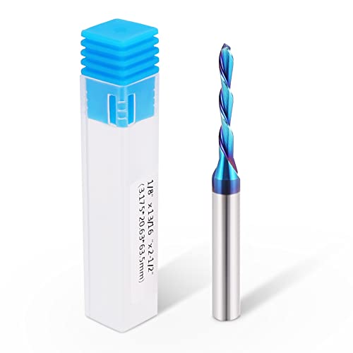 HQMaster Spiral Router Bits Down Cut 1/4 inch Shank Solid Carbide Nano Blue Coated Spiral Downcut CNC Bits End Mill for Wood Cut Carving Engraver HQMaster