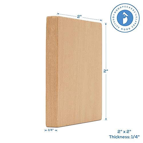 Wood Tiles, 2 x 2 Inch, Pack of 10 Blank Wood Squares for Crafts, Wood Burning, Laser Engraving, and DIY, by Woodpeckers Woodpeckers