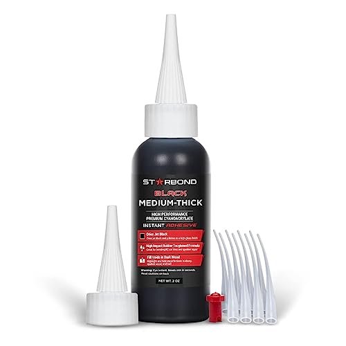 Starbond 2 oz. Black Medium-Thick CA Glue (Premium Cyanoacrylate Super Glue) Knot Filler 500 CPS Viscosity for Woodworking, Woodturning, Carpentry, Starbond
