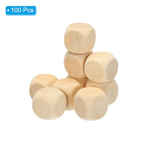 PATIKIL 18mm Blank Wooden Dice, 100 Pack Unfinished Wooden Blocks 6 Sided Wood Cube with Rounded Corners Square Wood Blocks for DIY Craft Projects PATIKIL