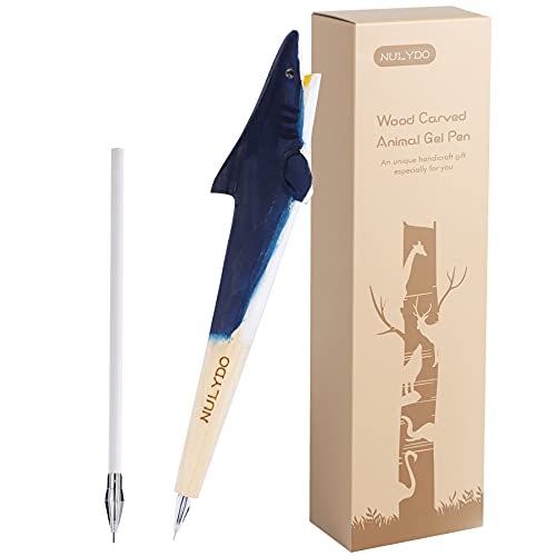 NULYDO 100% Handmade Wood Carved Animal Gel Pen | Shark, Cute Stationary School Supply Office Supply, Fun Pen Novelty Writing Pen, Unique Gift Pen