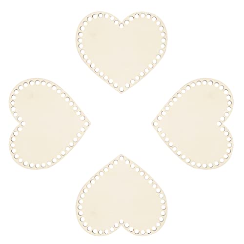 ULTNICE 4pcs Natural Wooden Basket Bottom Heart Shape Blank Crochet Knitting Basket Wood Base Shaper for DIY Basket Craft Weaving Making Supplies ULTNICE