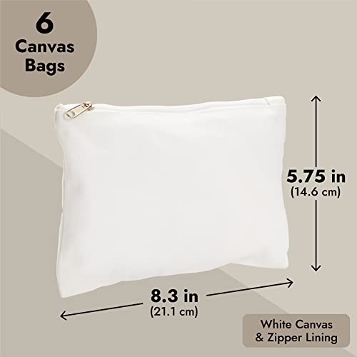 Bright Creations 6-Pack White Makeup Bag Set with Zipper, Customizable Canvas Pouches for DIY Arts and Crafts, Items to Tie-Dye for Cosmetic Items, Bright Creations