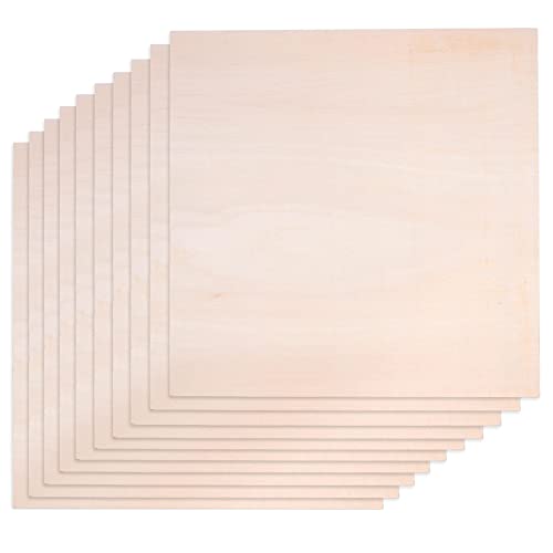 Basswood Sheets 1/16, Craft Wood 10 Pack - 12 x 12 x 1/16 Inch - Cricut Wood Sheets 1.5mm, Plywood Sheets with Smooth Surfaces - Bass Wood for Laser SS Custom Products