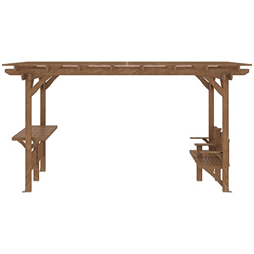 Outsunny 14' x 10' Outdoor Pergola, Wooden Grill Gazebo with Bar Counters and Seating Benches, for Garden, Patio, Backyard, Deck - Brown Outsunny