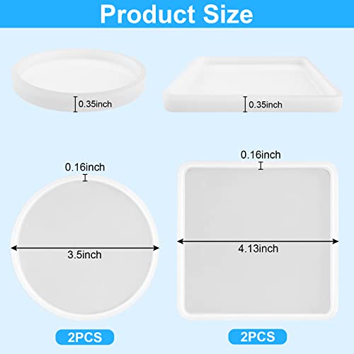 4 PCS Thickened Coaster Resin Molds, Coaster Silicone Molds for Epoxy Resin, Coaster Molds for Resin Casting, Epoxy Resin Molds for DIY Resin Sjubaopen