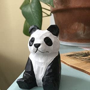 Selsela Panda Figurine Decor Bear Handmade Statue Miniature Wood Art Wall Carved Small Animal Selsela