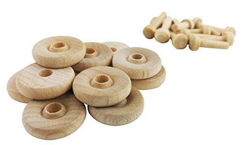 Wood Wheels - 12 Pack with Free Axle Pegs - Made in USA (.75" Diameter) Maple Landmark