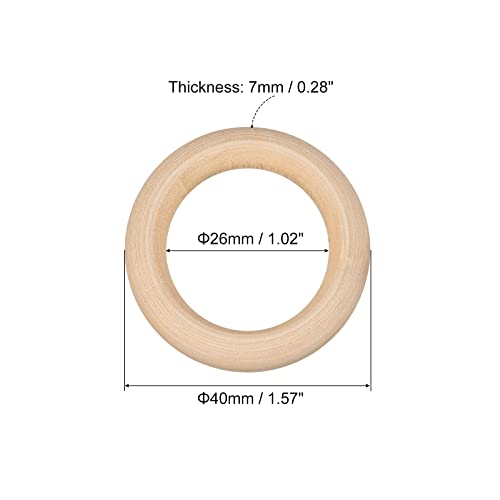 uxcell 80Pcs 40mm(1.6-inch) Natural Wood Rings, 7mm Thick Smooth Unfinished Wooden Circles for DIY Crafting, Knitting, Macrame, Pendant uxcell