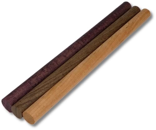 Wooden Dowel Rods - Walnut, Purpleheart, and Cherry in Each Pack - 3/4 x 12 Inch (Pack of 3) - Kiln-Dried Unfinished Natural Hardwood Dowels for dry-tops