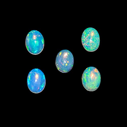 5pcs, 100% Real Ultra Fire Ethiopian Opal Oval Cabochon Natural Gemstone, Opal Rock Crystals, DIY-Crafts Jewelry Making Loose Supply, Chakra Healing QNAVIC