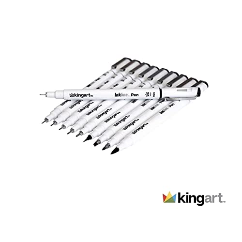 KINGART 430-10 PRO Inkline Micro Line & Precision Graphic Pens, 10 Assorted Nibs, Archival Waterproof Black Japanese Ink for Art, Illustration, KINGART