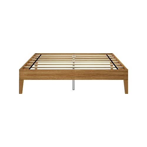 Plank+Beam Solid Wood Platform Bed Frame, Strong Wood Slat Support, No Box Spring Needed, Easy Assembly, Matte Pecan, Queen Plank+Beam