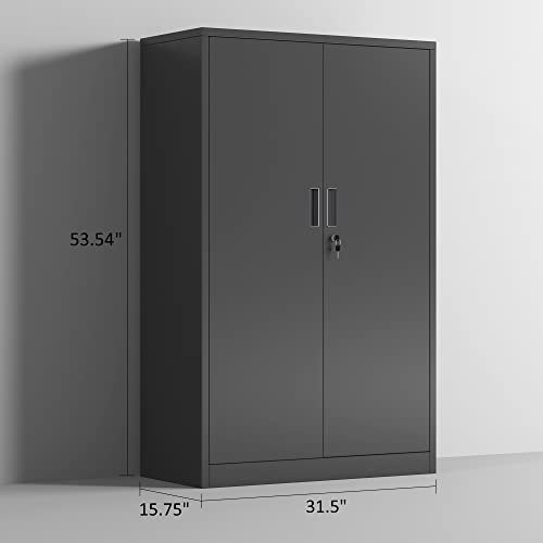 JINKUR Metal Storage Cabinet with Locking Doors and 3 Adjustable Shelves, 53.5-Inch Lockable Storage Cabinets for Home Office Garage Kitchen Pantry JINKUR