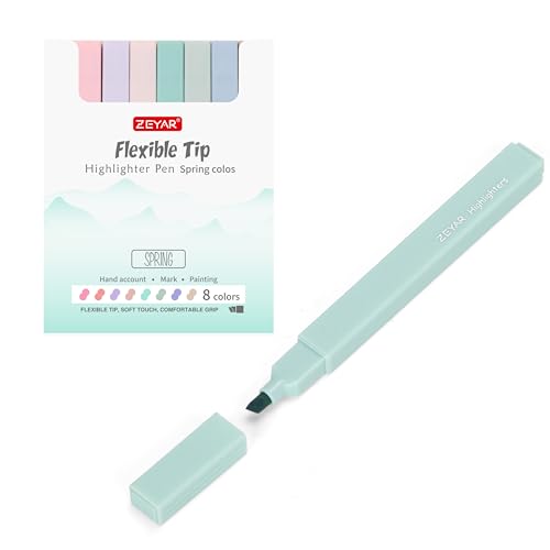 ZEYAR Aesthetic Cute Highlighter Pens, Cream colors, Chisel Tip, Water Based, Quick Dry, No Bleed for bible, four seasons color series (8 Spring ZEYAR