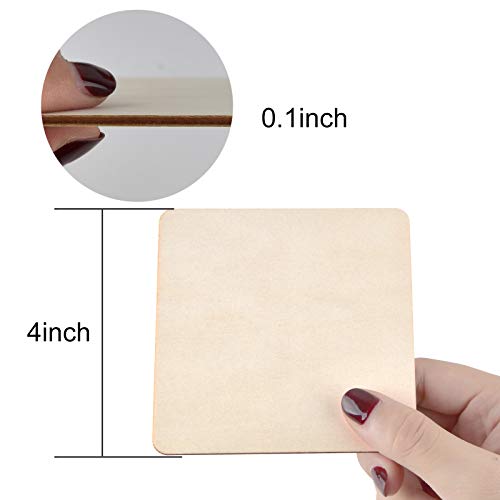 80 Pieces 4 Inch Unfinished Wooden Square Blank Natural Wood Slices Wooden Cutout Tiles for DIY Crafts Home Decoration Painting Staining (Square) Coopay